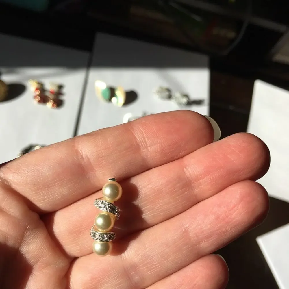Faux pearl and rhinestone post earrings